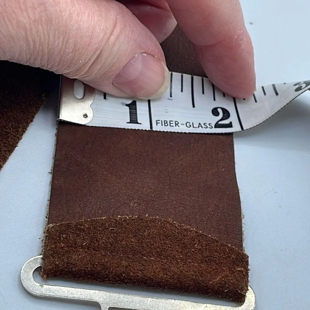 Vintage boho silver buckle wide 2” brown suede belt. Silver - Image 11