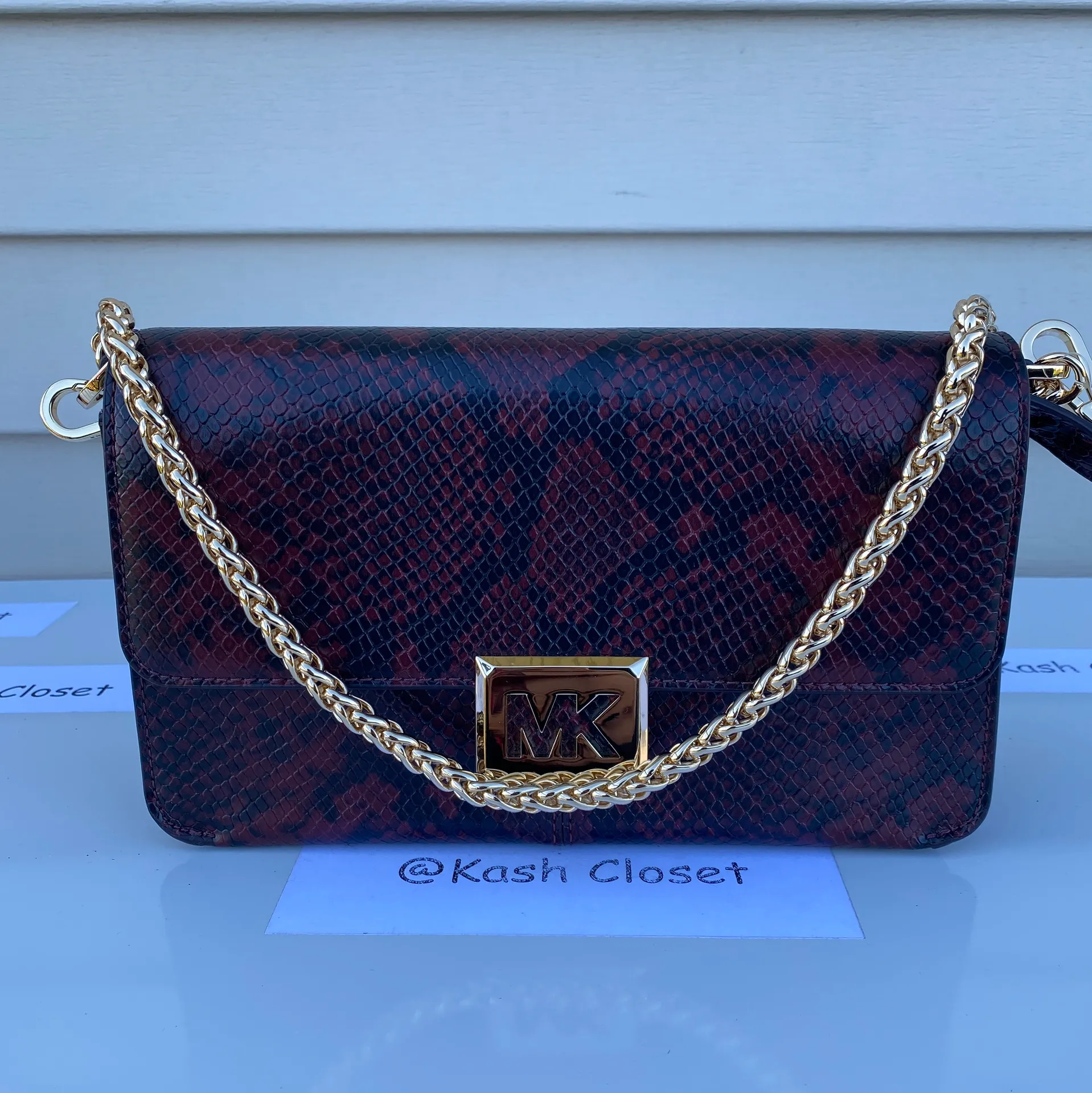 MK Sonia Medium Snake Embossed Leather Shoulder Bag - Merlot - Image 6
