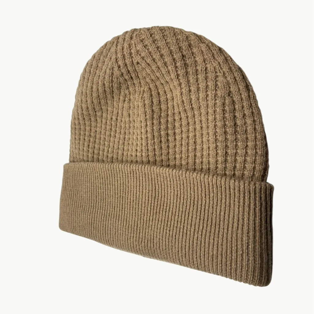 Everlane The Waffle Knit Beanie 100% Wool | RWS Certified | One Size | Camel Tan - Image 6