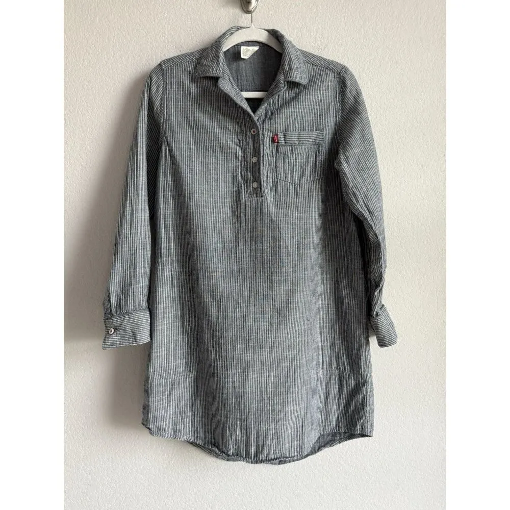 Levi’s Strauss & Co Women's Striped Woven Sleep Shirt‎ w/Pockets Blue Size Small - Image 6