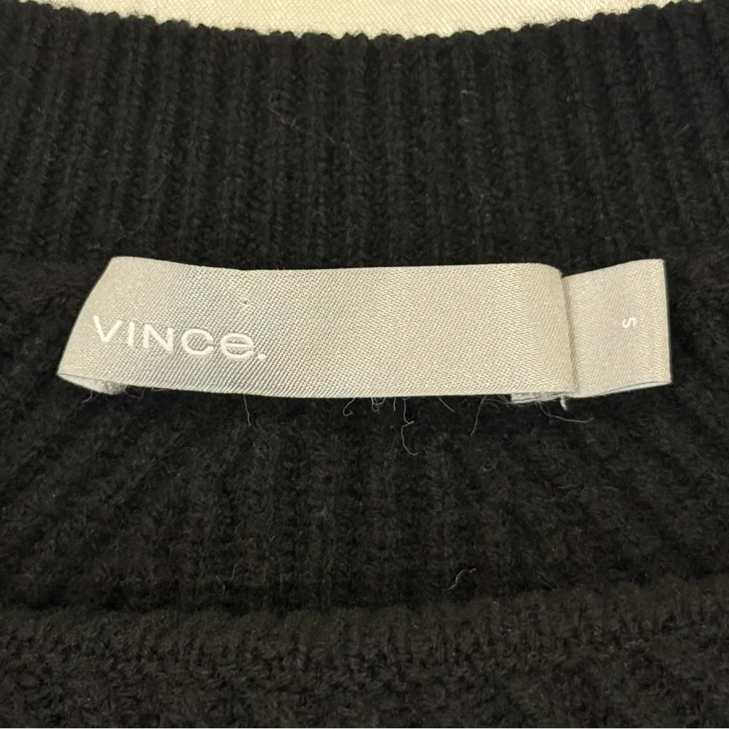 Vince Wool Cashmere Ribbed Diagonal Sweater Crewneck Black Small Quiet Luxury - Image 9