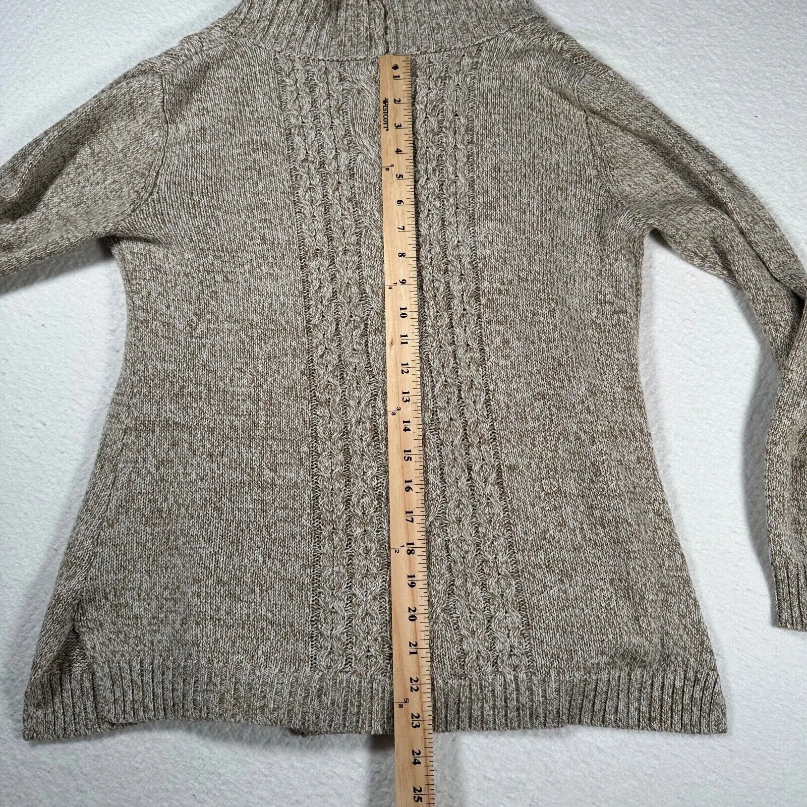 Madison Lilly Cardigan Women's Small Tan and White Cable Knit Open Front Sweater Brown - Image 11
