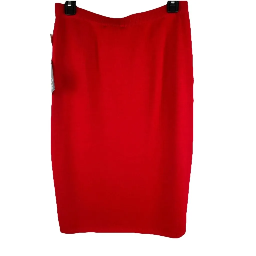 Marie St John Size 8 Red Vintage Santana Knit Skirt Office Dressy Straight USA - Image 8