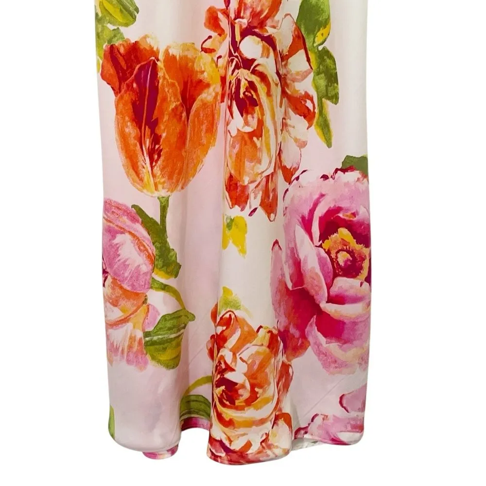 Natori South Pacific Floral Robe & Slip Nightgown Set Pink Orange Ivory Size S M - Image 10