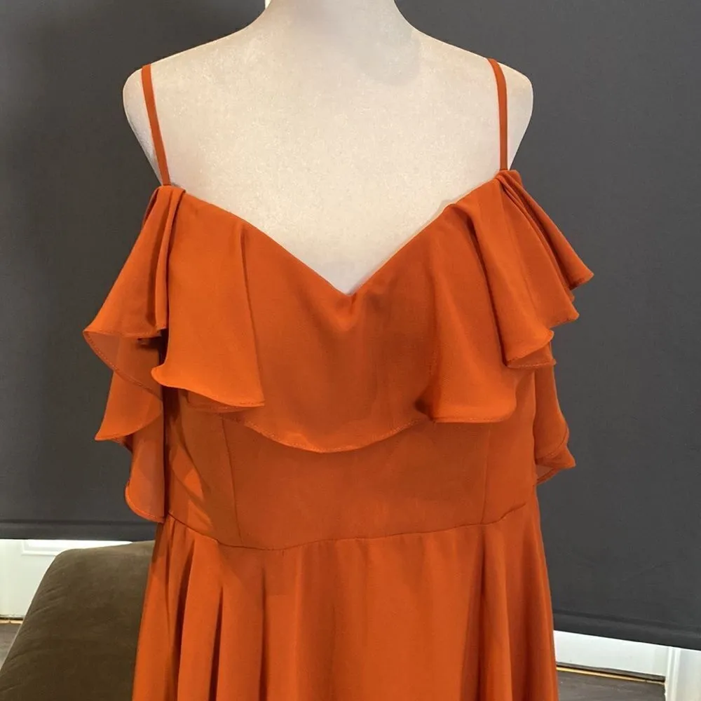 Women’s Orange Chiffon Prom Party Dress Corset Back Spaghetti Straps Size 16W Orange - Image 2