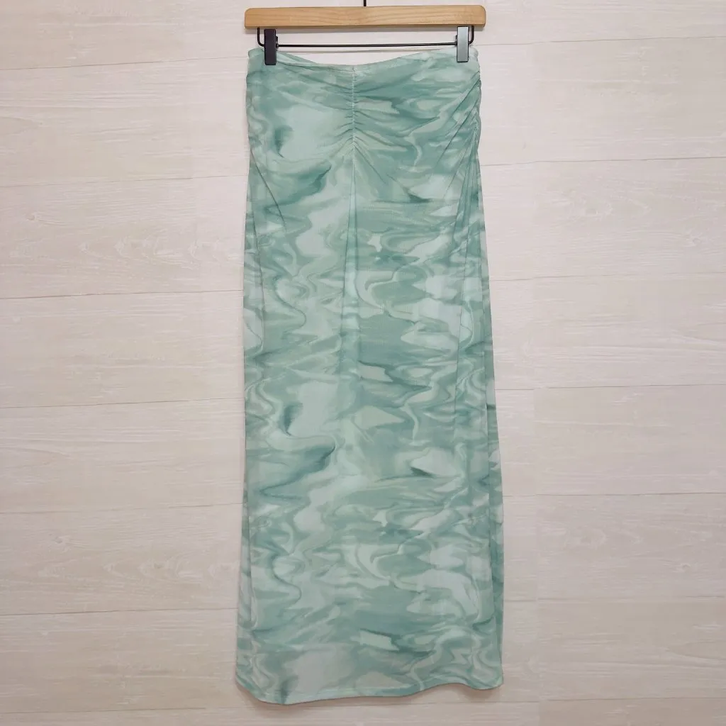 House of Harlow 1960 NWT Women's Size Small Marbled Tie Dye Ruched Midi Skirt Green - Image 7
