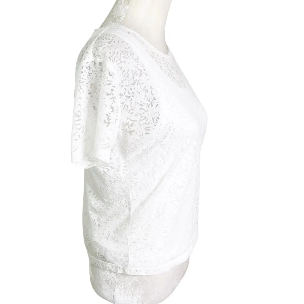 The Kooples Burnout Crop Top Sheer White Floral Burst Size XS - Image 8