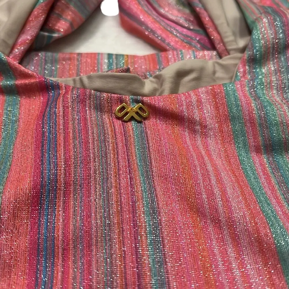 PQ Alex One Piece Swim Bathing Suit Large Metallic High Cut Bikini Plunging Neck Pink - Image 10