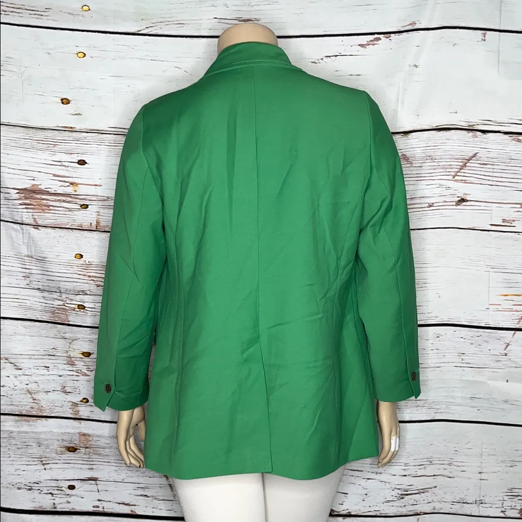 Talbots Plus Size 14W Kelly Green Cotton Blend Double-Breasted Blazer Jacket - Image 3