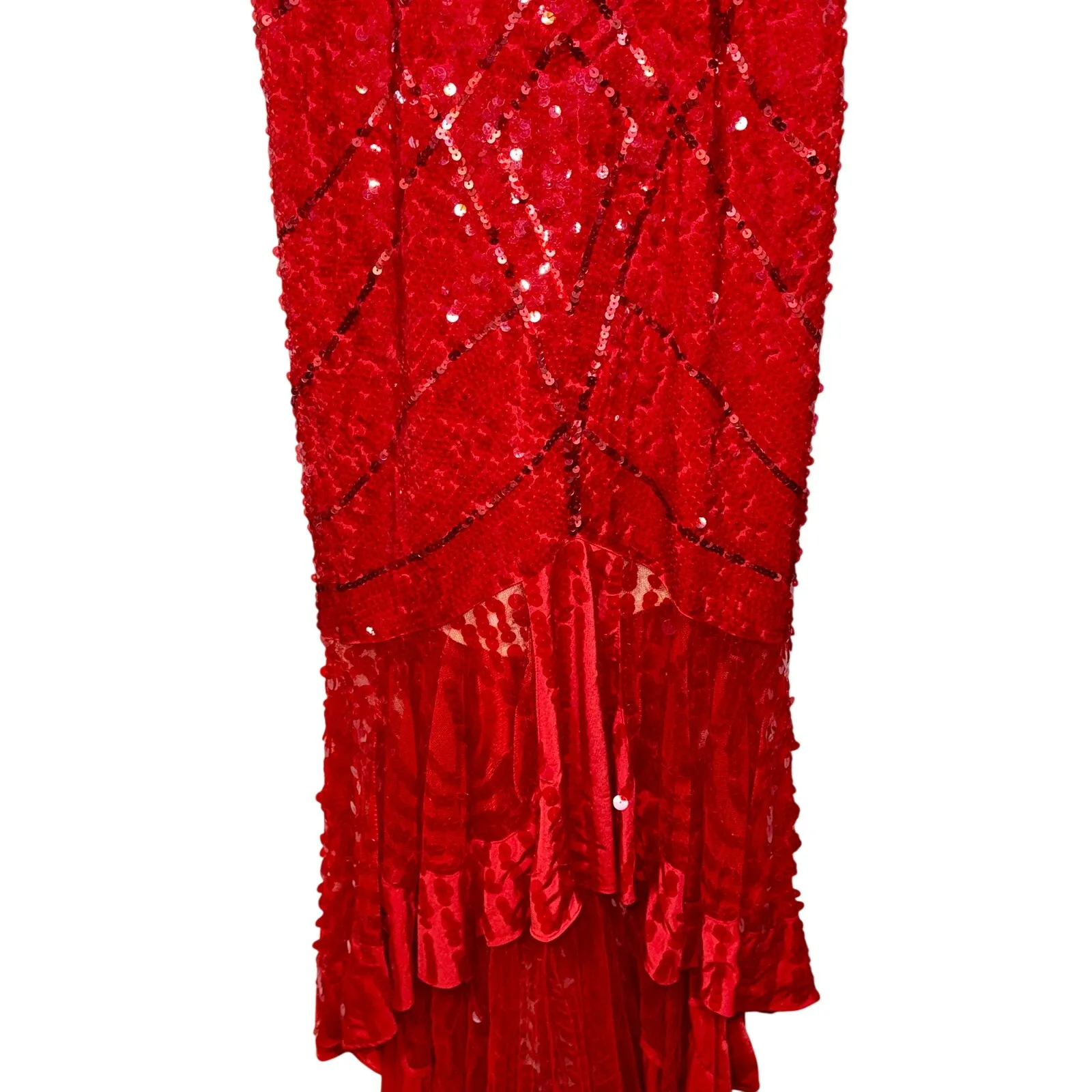 NWT Mandalay Red Sequin High Low Maxi Mermaid Gown Evening Formal Dress Womens 8 - Image 4