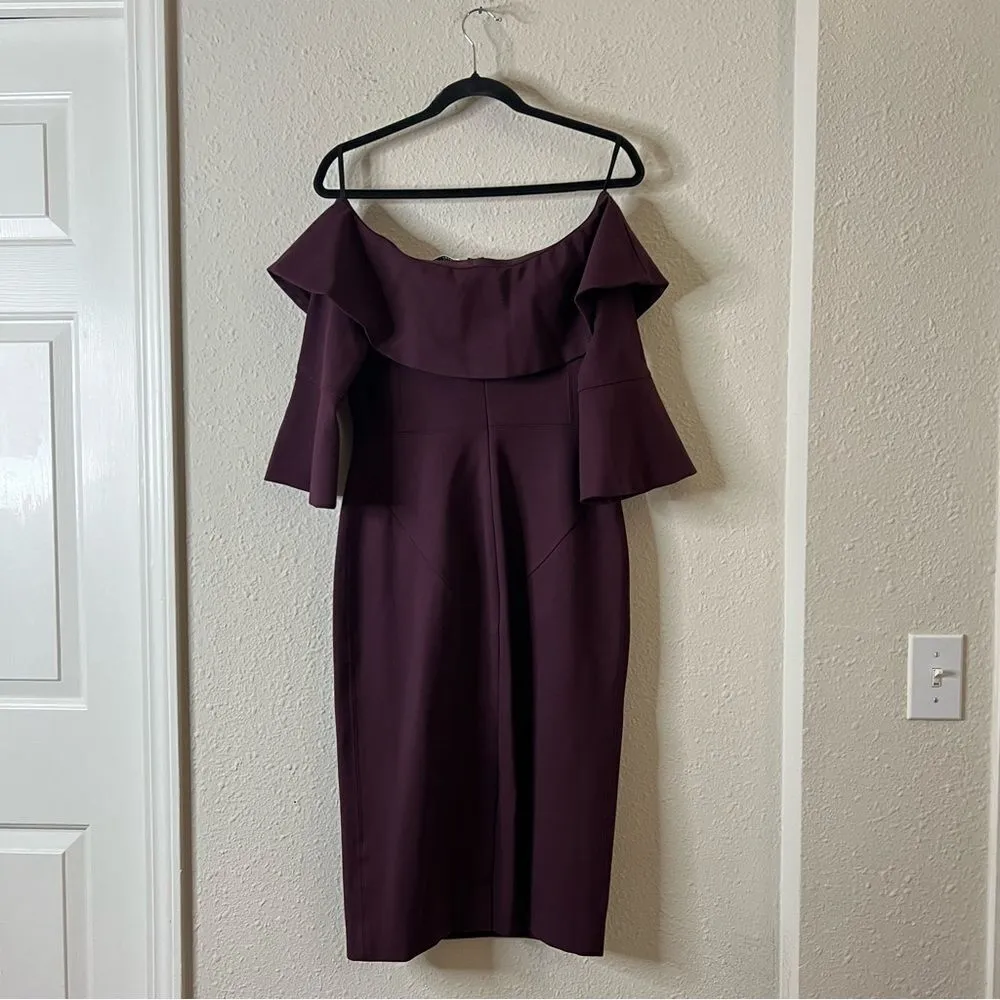 Aritzia Babaton Giovani Off The Shoulder Mini Pencil Dress in Burgundy NEW Size - Image 7