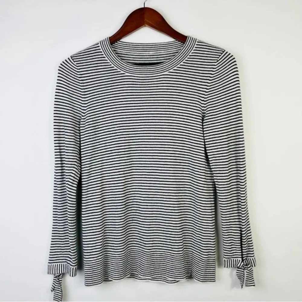 LOFT Wool Blend Striped Tie‎ Cuff Sweater Top - Image 3