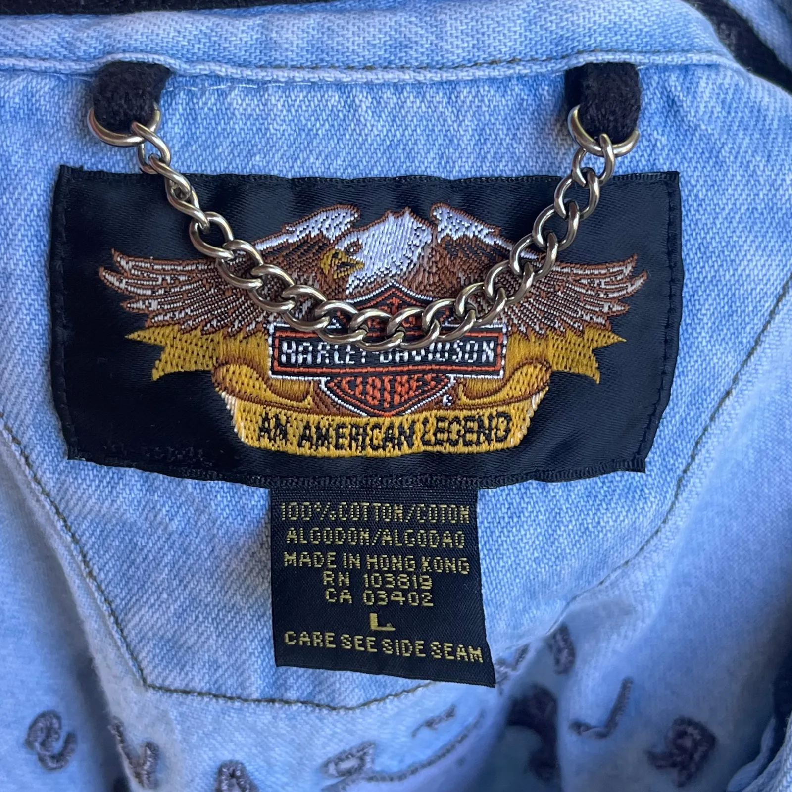 Harley Davidson Women's Vintage Centennial Long Sleeve Denim Shirt Size L Blue Size L - Image 7