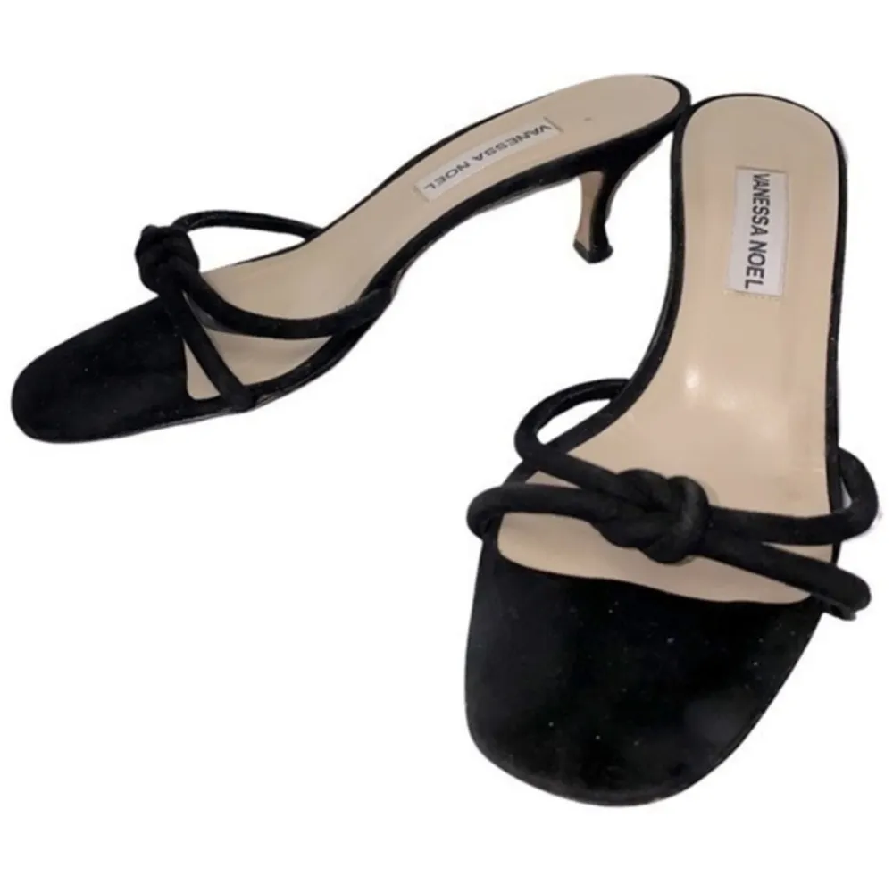 Vanessa Noel Women’s Size 40 10 Black Suede Knotted Open Toe Slides Heels - Image 2