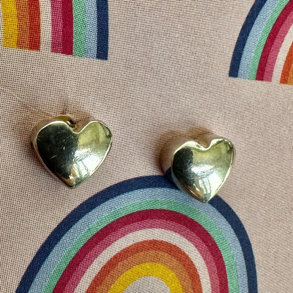 Sterling Silver Puffy Heart Stud Earrings - Image 4