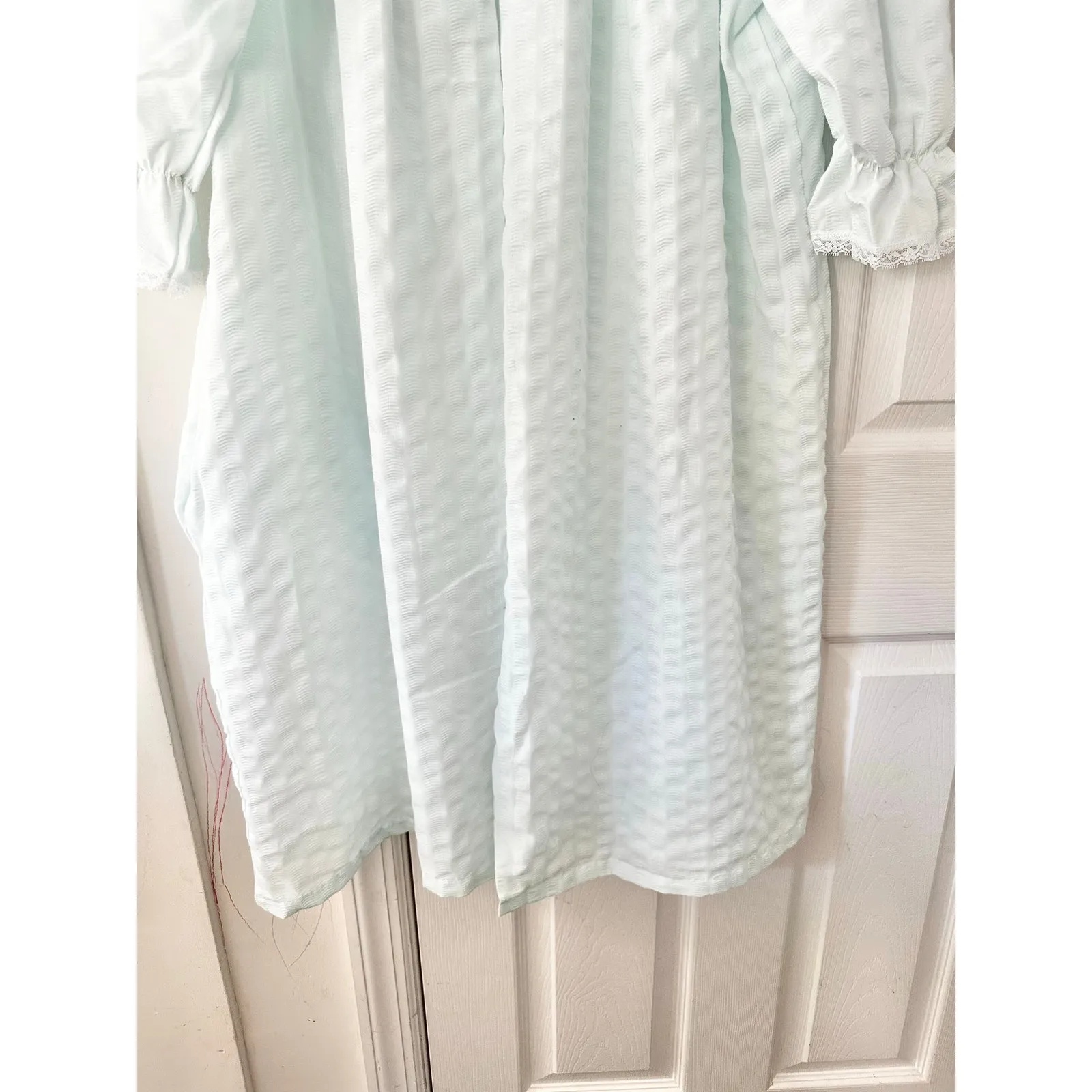 Carriage Court Vintage Mint Green Lace Tie Front Open Night Robe Edwardian Large Size undefined - Image 4