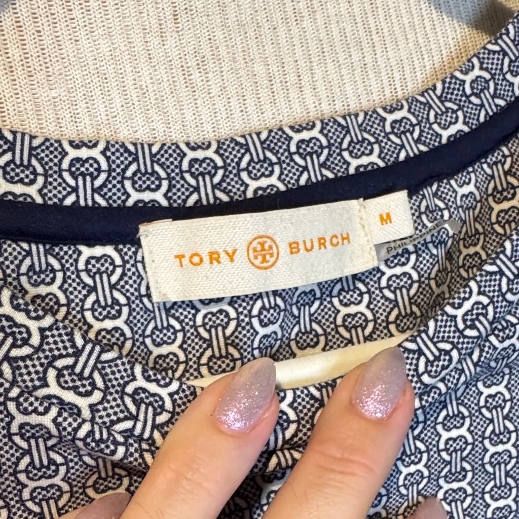 Tory Burch Blue and White Geometric Dress - Image 2