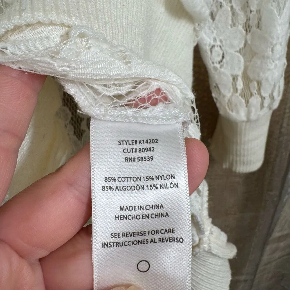 Kut From The Kloth White Floral Lace Scoop Neck 3/4 Sleeve Top Large - Image 6