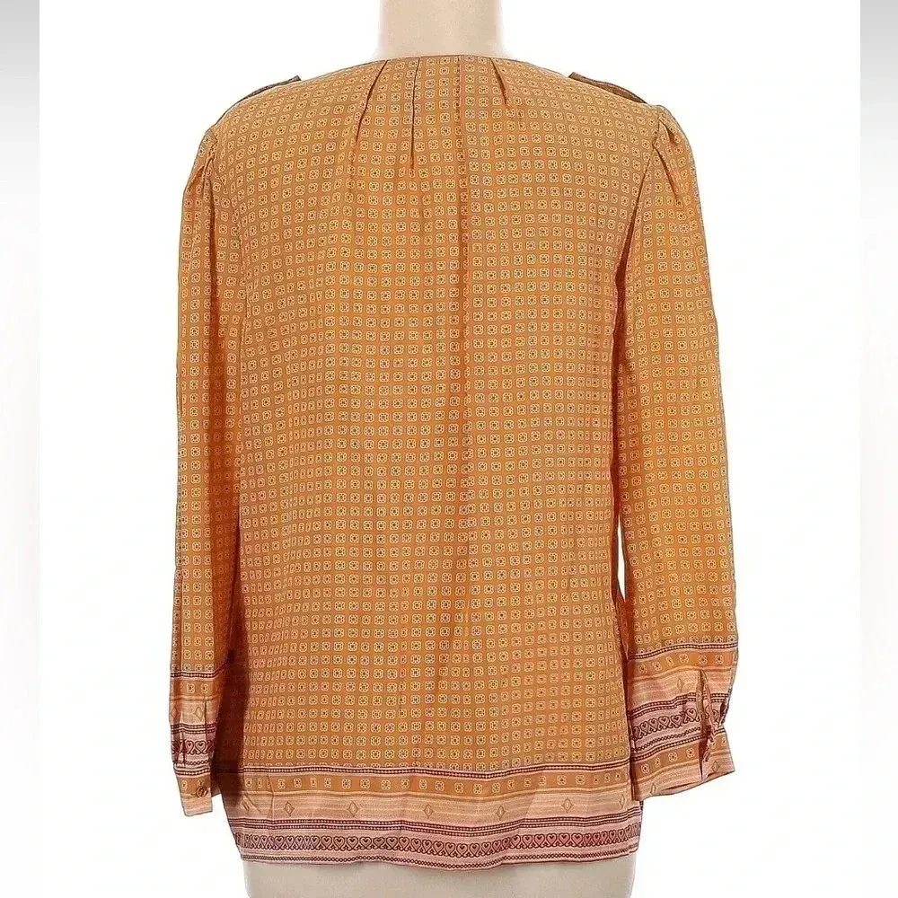 Joie Orange Ditsy Floral 100% Silk V-Neck Amy Scarf Print Top Blouse Size M - Image 5