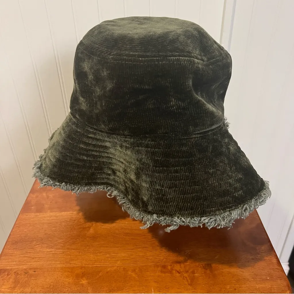 NATURAL LIFE Dark Green Velvet corduroy Frayed Edge Bucket Hat one size - Image 2