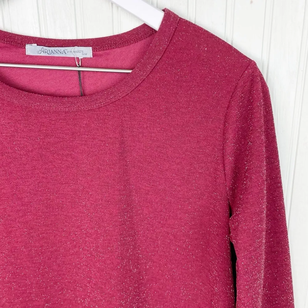 NEW Arianna by Howard's Lurex Long Sleeve Pocket Tunic Ruby Red Small/Medium - Image 5