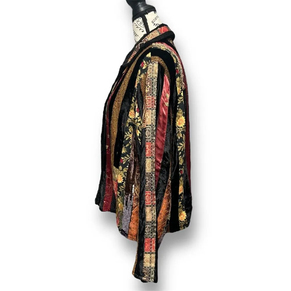 Coldwater Creek PXL Velvet Ribbon Sequin Jacket Boho Patchwork Tapestry Artsy - Image 5