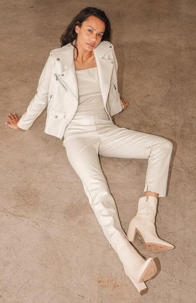 Lulu's Out for the Night Beige Vegan Leather Moto Jacket S NWT - Image 4