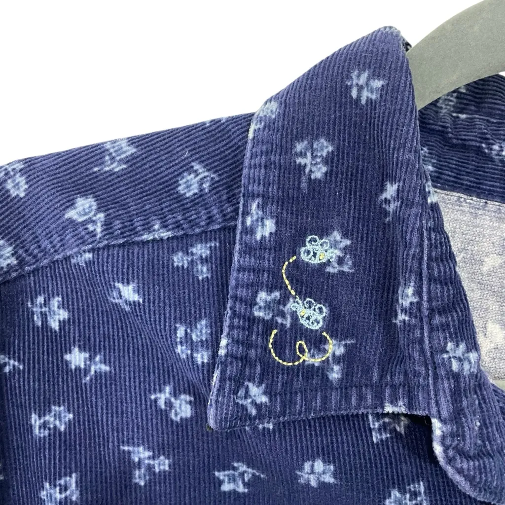 Vintage Disney Women's Tigger Blue Corduroy Button Up Long Sleeve Shirt Sz LARGE - Image 4