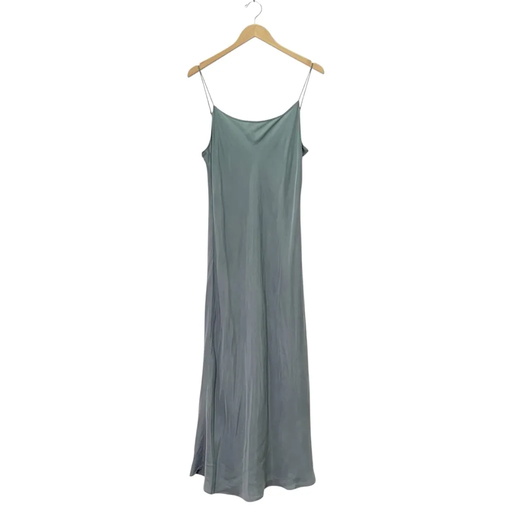 J. Crew Gwyneth Cupro Blend Slip Dress Sz 12 Slate Green Midi Sheath Minimalist - Image 2