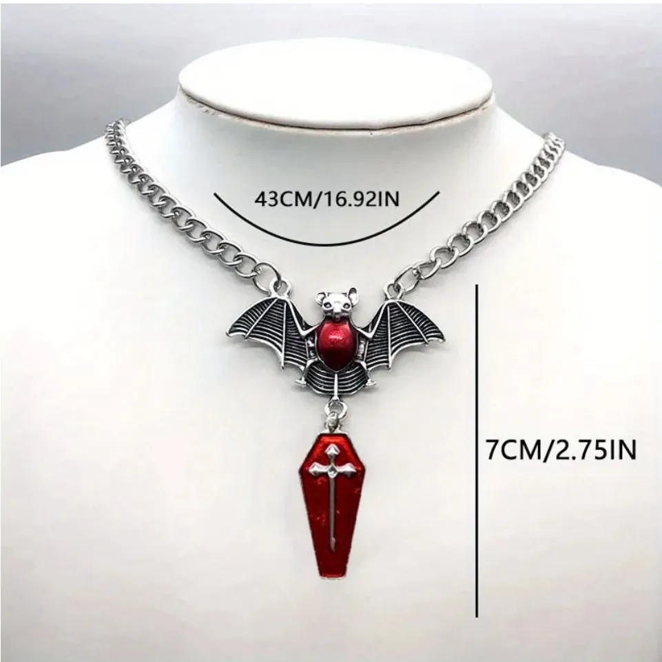 Zinc Alloy Gothic Style Bat Pendant Pendant Necklace Red - Image 2