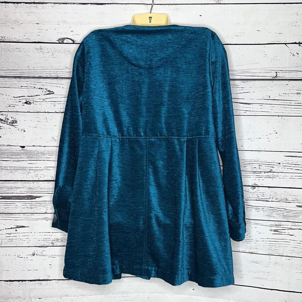 Soft Surroundings L Peacock Blue Fiona Chenille Button Down A-Line Tunic Shirt - Image 3