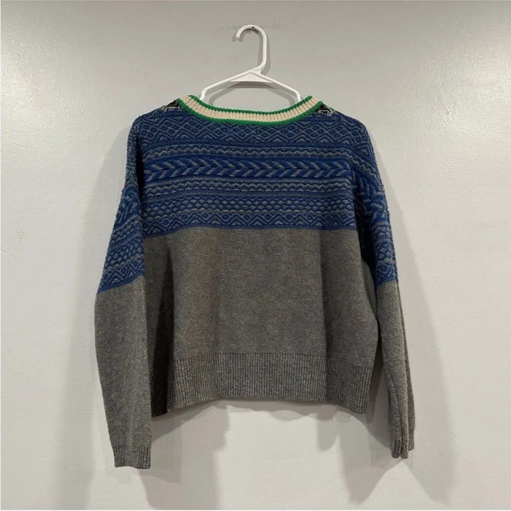 J. Crew The Reeds Fair Isle Crewneck Wool Blend Colorblock Blue/Green/Gray XXS - Image 6