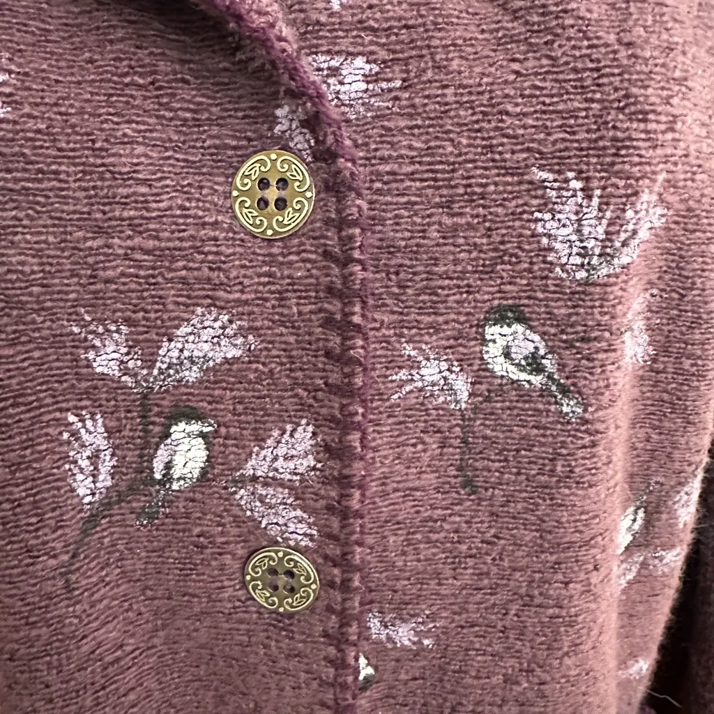 Vintage Artisans Sunschein Designs Birds Women's Jacket Made In USA Soft Fleece Purple Size L - Image 4