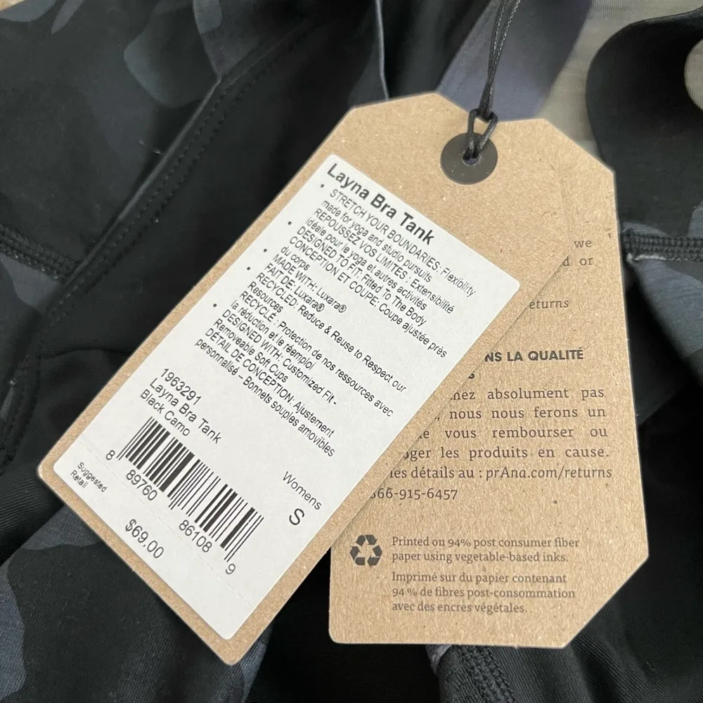 NWT Prana Layna Cross Back Built-in Bra Tank Top | Black Camo | Small - Image 8