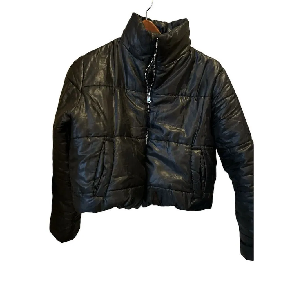 Rising Women's Black Cropped Puffer Jacket Size L High Neck Quilted Size L - Image 5