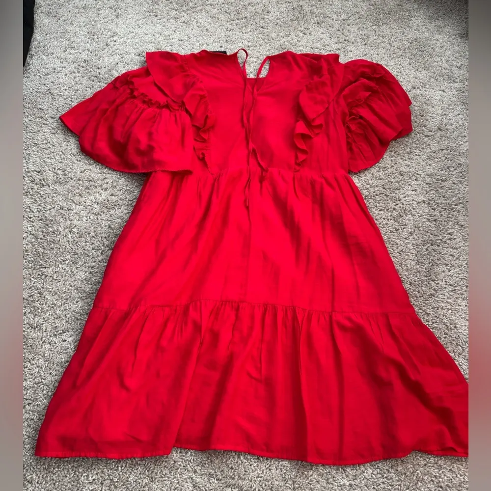 Red Flutter Sleeve Babydoll Red Dress - Image 7
