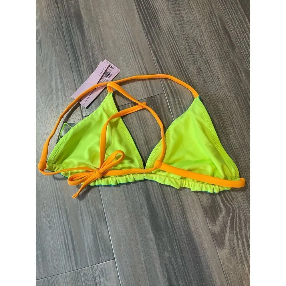NWT neon blue & yellow reversible triangle bikini top Size XS - Image 3