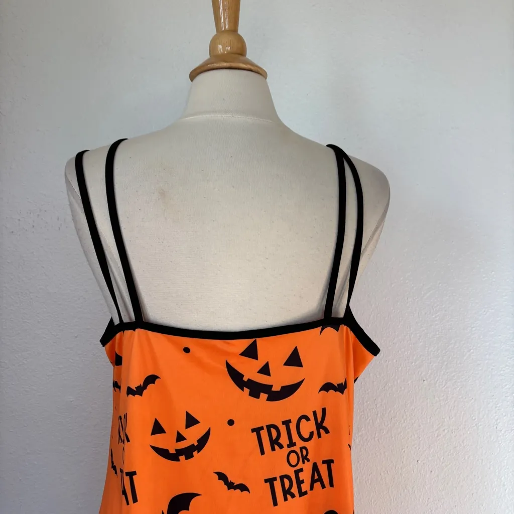 Halloween Orange & Black Trick or Treat Sleeveless Nightgown Size 1X - Image 5