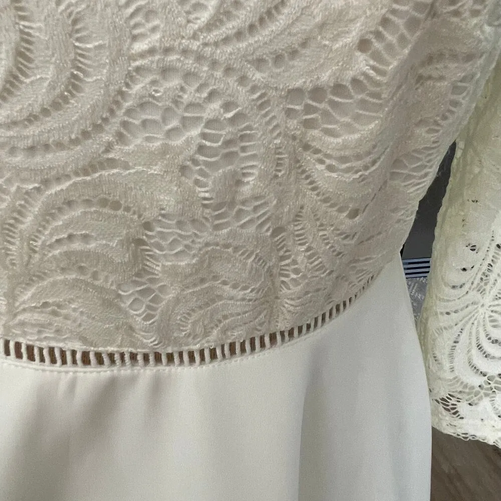 Jodi Kristopher Size 7 Cream Lace Skater Style Dress Bridal Lace Sleeves - Image 5