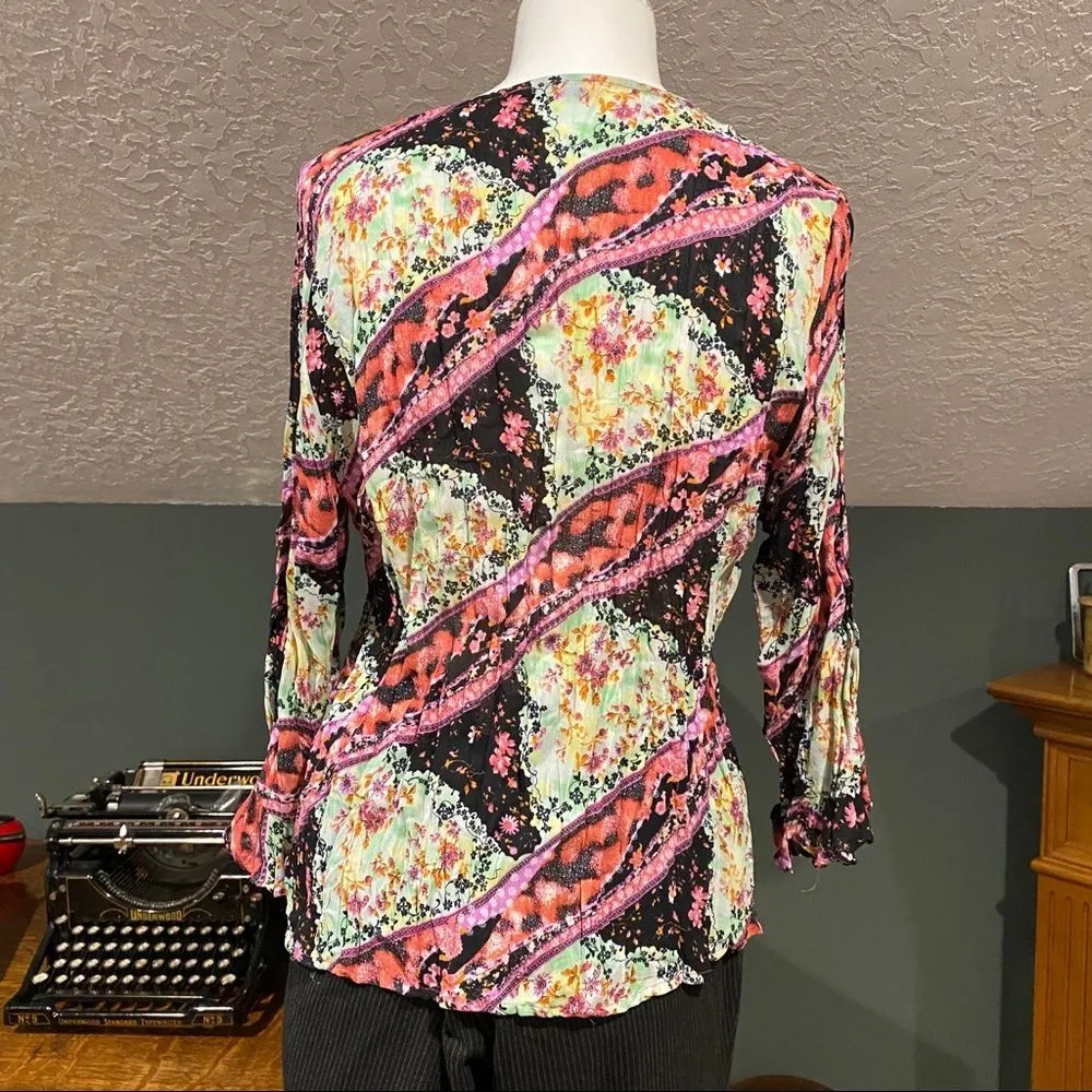 Belissimo Floral Beaded Blouse Pink Petite L PL Size undefined - Image 3