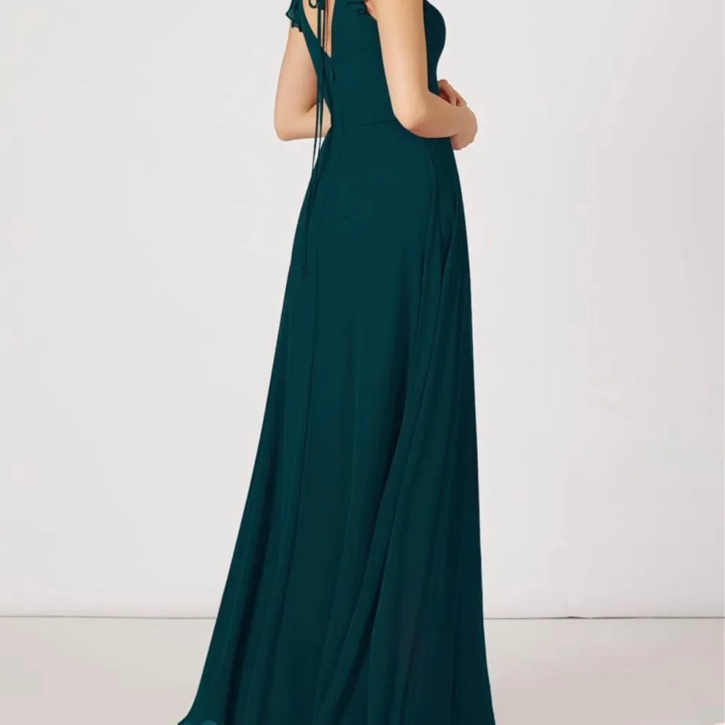 Azazie Teal Maxi Dress with Slit - Image 4