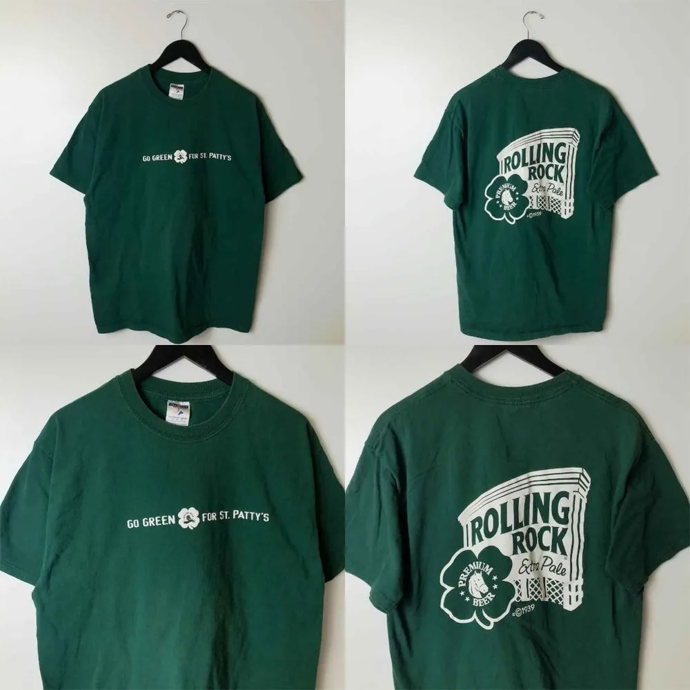 Vintage Rolling Rock Pale Go Green For St Patty's T Shirt 90s Y2K Graphic Tee XL - Image 12