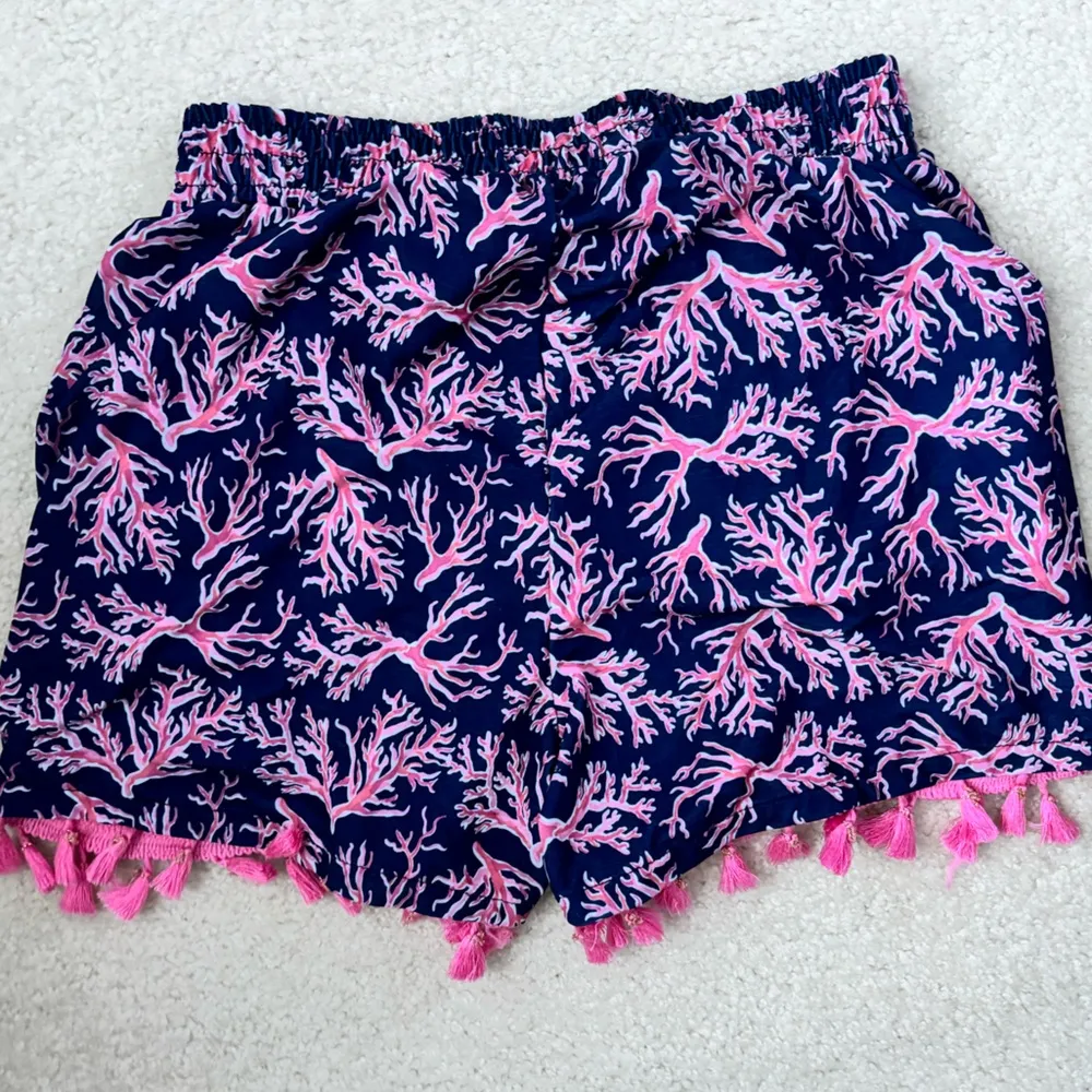 Navy and Pink Coral Lounge Shorts with Tassels - Image 3