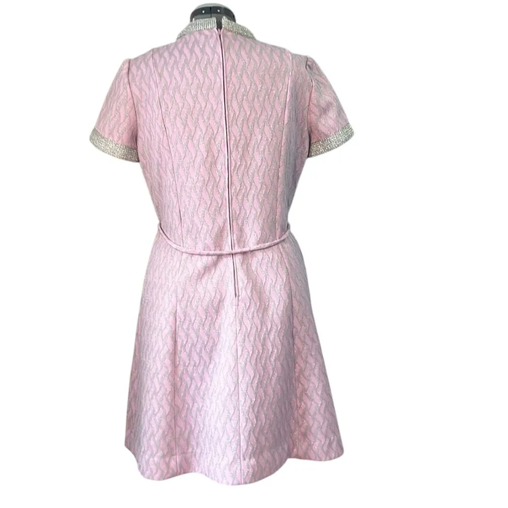 Women’s Vintage MCM pink silver short sleeve midi party dress size medium - Image 4