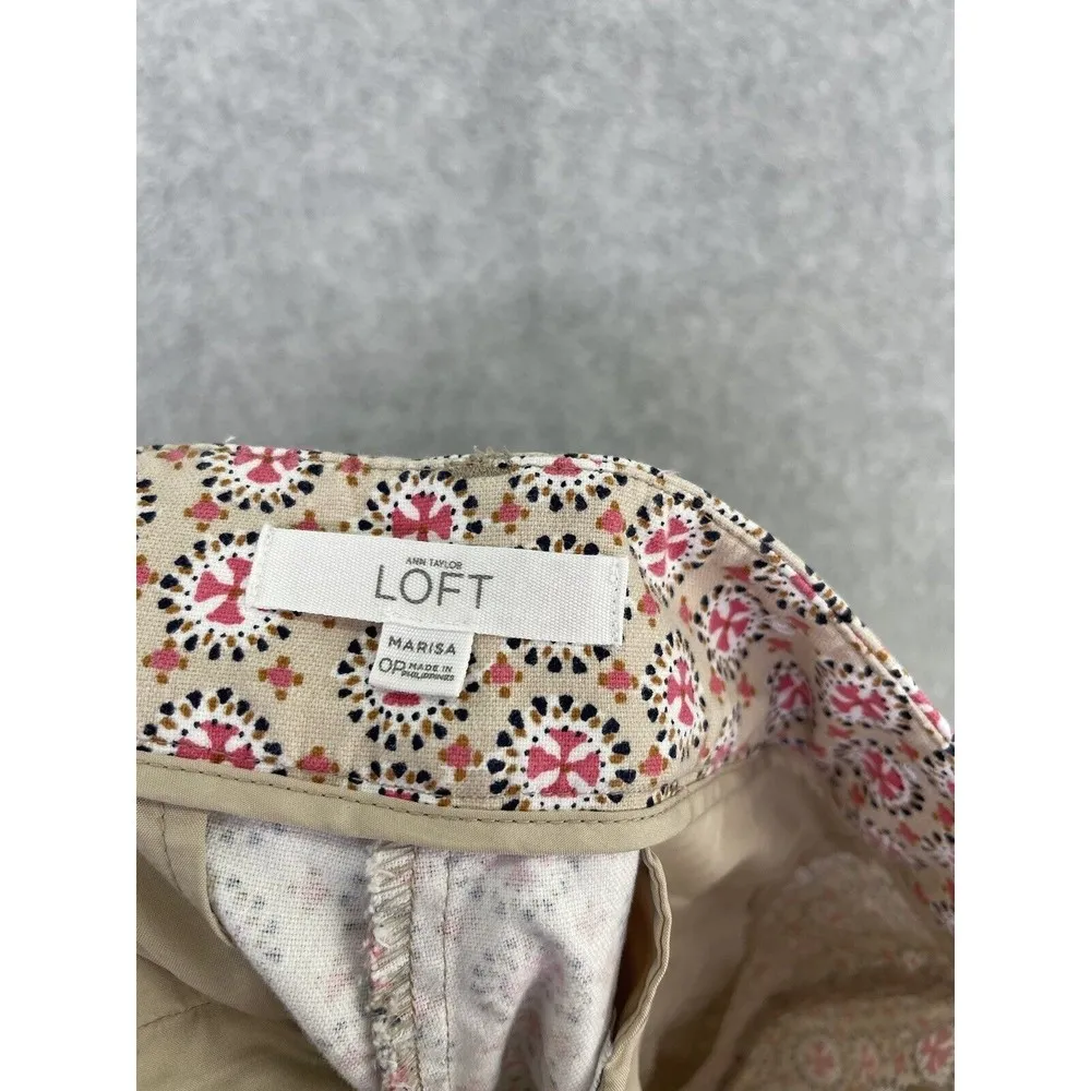 LOFT Ann Taylor Women's Pants Capri Beige Pink Size 0P Marisa Petite Printed - Image 4