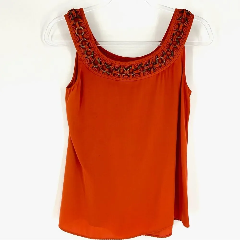 Elie Tahari Silk Tank with Wooden Detail Burnt Orange Small - Image 4