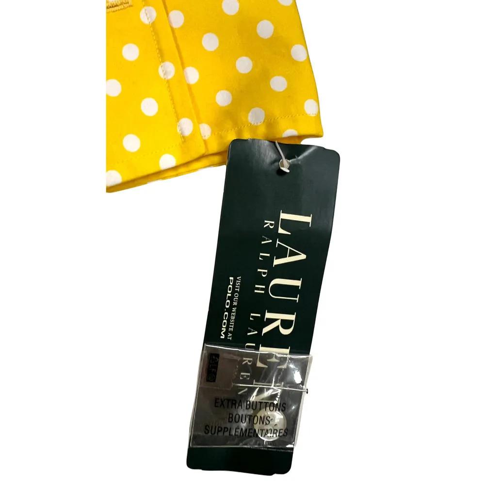 LRL Ralph Lauren YELLOW Polka Dot 100% Cotton Peasant Blouse Top S NWT $69 - Image 4