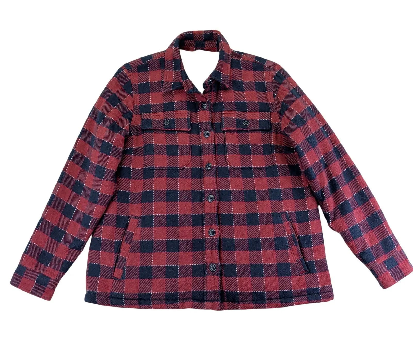 LL Bean Signature Womens Sherpa Lined Flannel Shirt Jacket Plaid Medium 502363 Red - Image 1