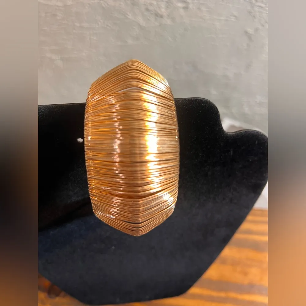 Gold Wire Cuff Bracelet Y2K unique wide cuff adjustable gold tone statement pc - Image 4