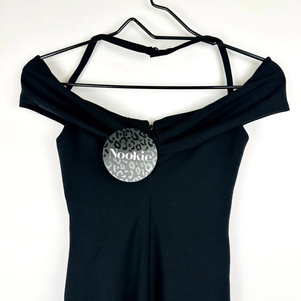 Nookie Athena Off Shoulder Midi Dress Black Sweetheart Cocktail Stretch XS NWT - Image 8